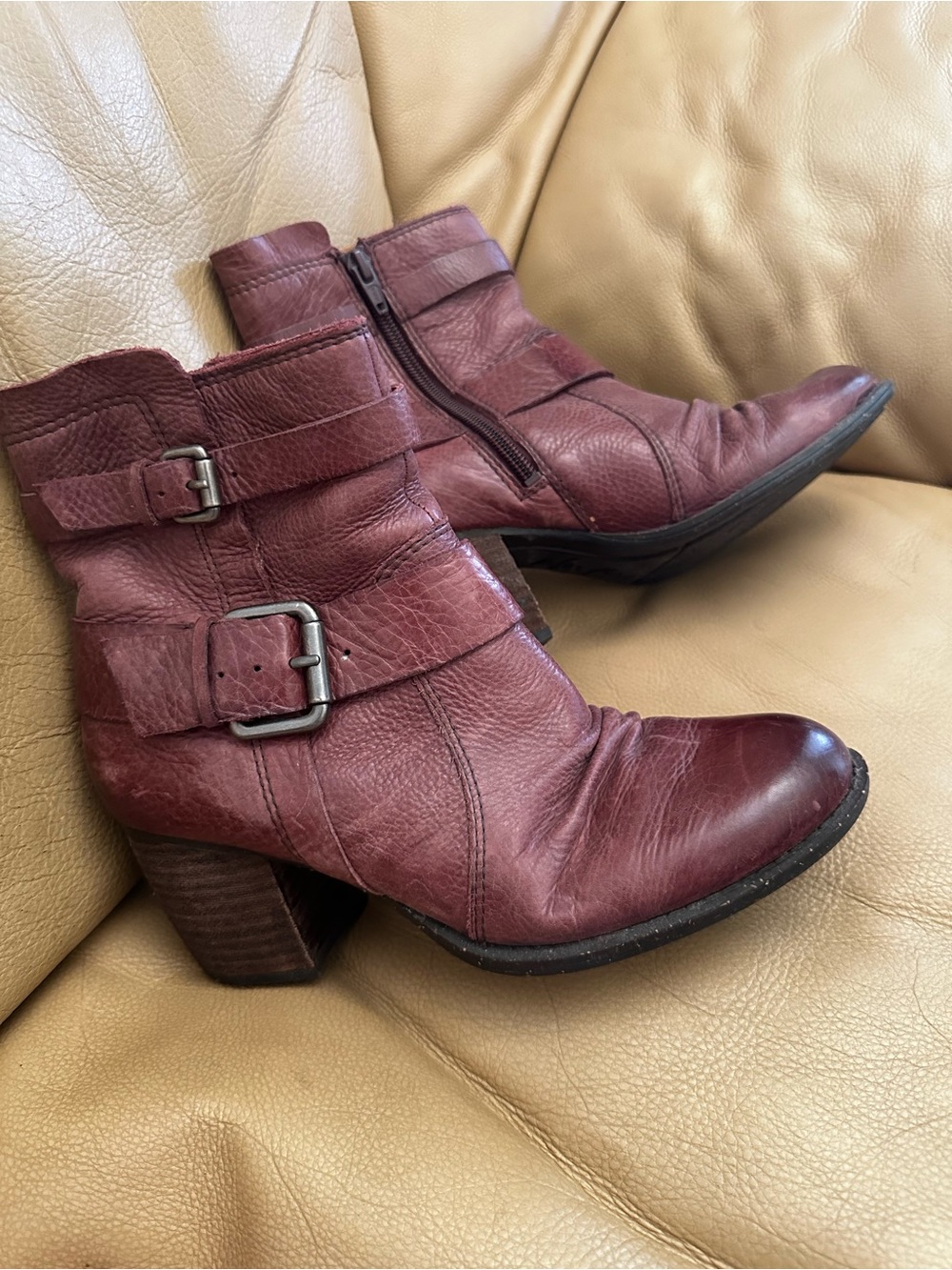 Naya Virtue Women’s Burgundy Leather Ankle Boots with Buckle Detail Size 6M